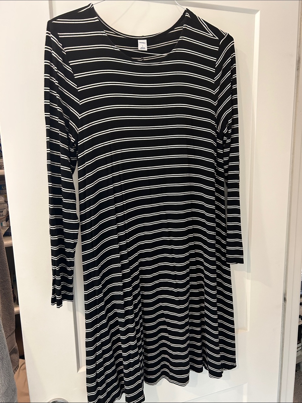 Women’s Black & White Striped Long Sleeve Dress